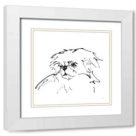 Line Dog Pekingese White Modern Wood Framed Art Print with Double Matting by Paschke, Chris