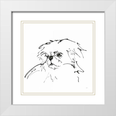 Line Dog Pekingese White Modern Wood Framed Art Print with Double Matting by Paschke, Chris