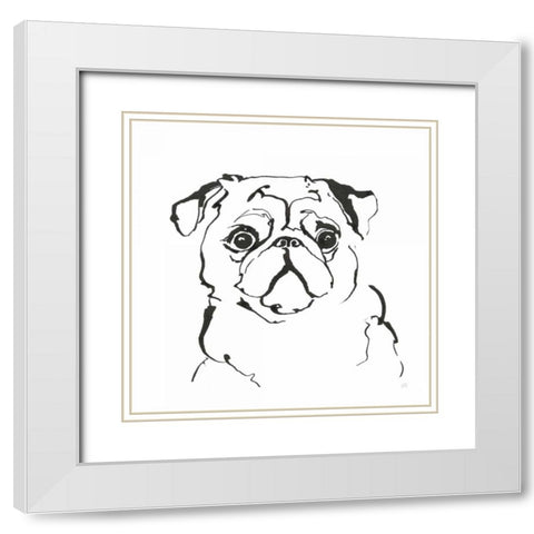 Line Dog Pug I White Modern Wood Framed Art Print with Double Matting by Paschke, Chris
