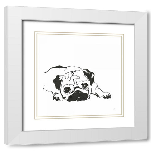 Line Dog Pug II White Modern Wood Framed Art Print with Double Matting by Paschke, Chris