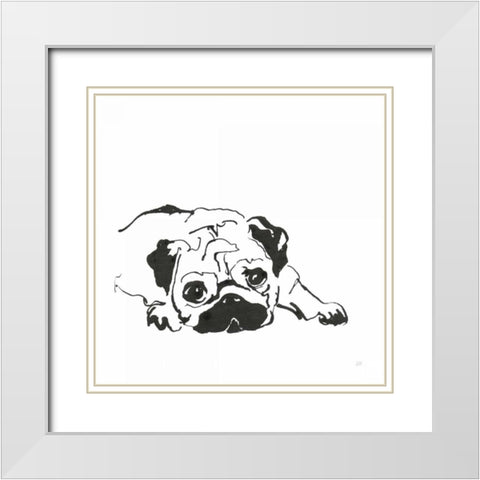 Line Dog Pug II White Modern Wood Framed Art Print with Double Matting by Paschke, Chris