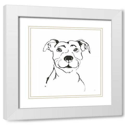 Line Dog Pitbull I White Modern Wood Framed Art Print with Double Matting by Paschke, Chris