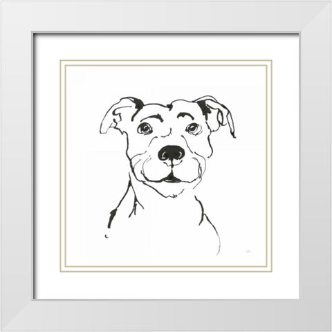 Line Dog Pitbull I White Modern Wood Framed Art Print with Double Matting by Paschke, Chris
