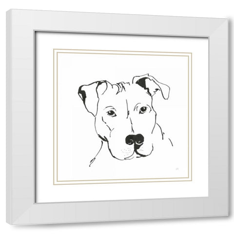 Line Dog Pitbull II White Modern Wood Framed Art Print with Double Matting by Paschke, Chris