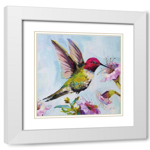 Hummingbird I Florals White Modern Wood Framed Art Print with Double Matting by Vertentes, Jeanette