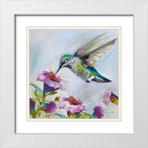 Hummingbird II Florals White Modern Wood Framed Art Print with Double Matting by Vertentes, Jeanette