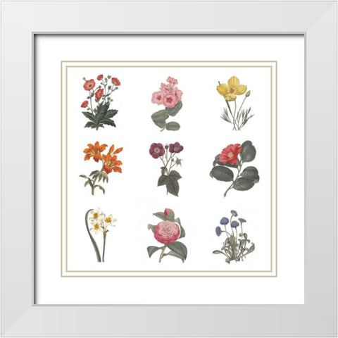 Monument Etching Tile Flowers Sq II White White Modern Wood Framed Art Print with Double Matting by Wild Apple Portfolio