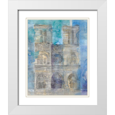 Paris at Dusk I White Modern Wood Framed Art Print with Double Matting by Hristova, Albena