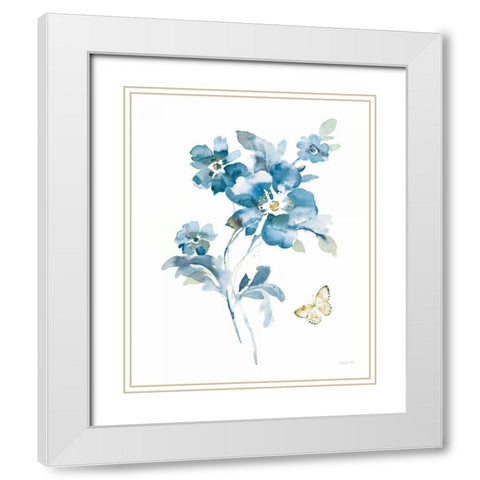 Blues of Summer I Gilded White Modern Wood Framed Art Print with Double Matting by Nai, Danhui