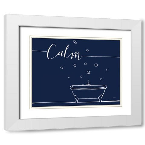 Underlined Bath VI Navy White Modern Wood Framed Art Print with Double Matting by Charron, Veronique