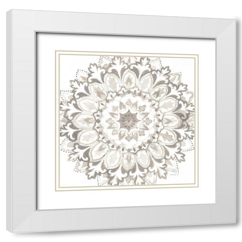 Mandala Delight II Neutral Crop White Modern Wood Framed Art Print with Double Matting by Nai, Danhui