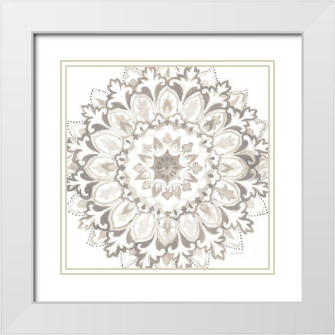 Mandala Delight II Neutral Crop White Modern Wood Framed Art Print with Double Matting by Nai, Danhui