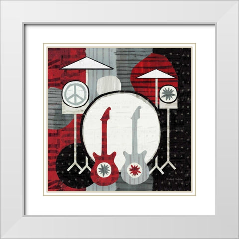 Rock N Roll Drums White Modern Wood Framed Art Print with Double Matting by Mullan, Michael