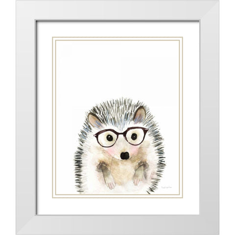 Hedgehog in Glasses White Modern Wood Framed Art Print with Double Matting by Charro, Mercedes Lopez