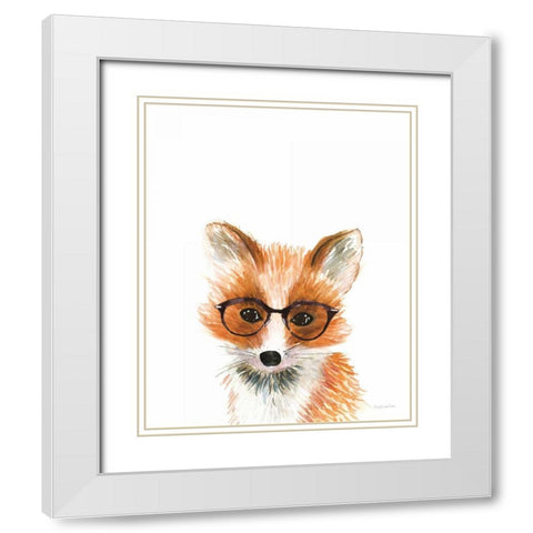 Fox in Glasses White Modern Wood Framed Art Print with Double Matting by Charro, Mercedes Lopez