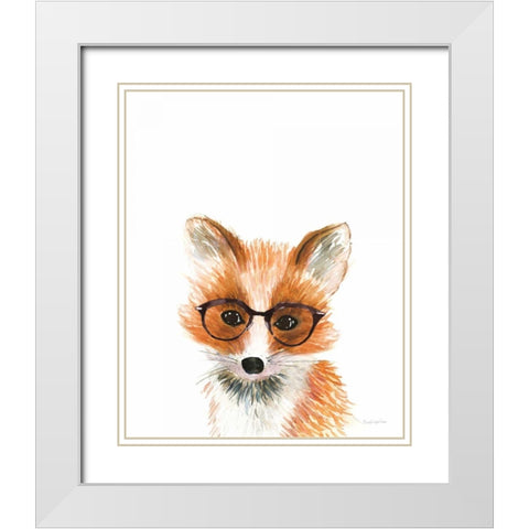 Fox in Glasses White Modern Wood Framed Art Print with Double Matting by Charro, Mercedes Lopez