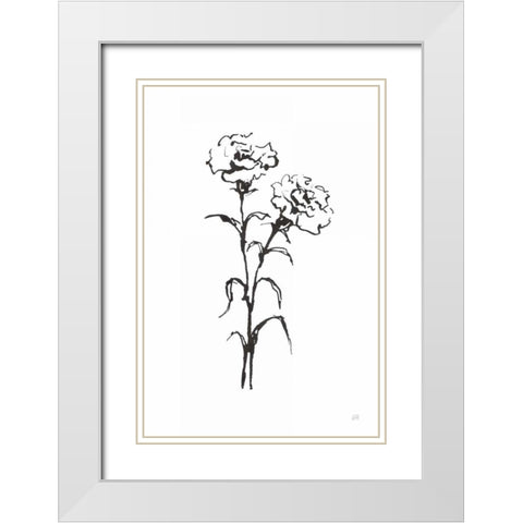 Line Carnation II White Modern Wood Framed Art Print with Double Matting by Paschke, Chris