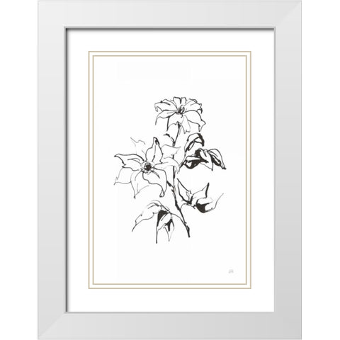 Line Clematis White Modern Wood Framed Art Print with Double Matting by Paschke, Chris