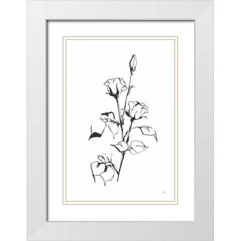 Line Rosebuds White Modern Wood Framed Art Print with Double Matting by Paschke, Chris