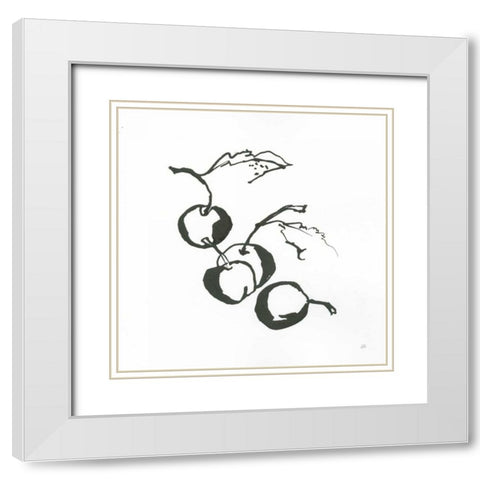 Cherries BW White Modern Wood Framed Art Print with Double Matting by Paschke, Chris