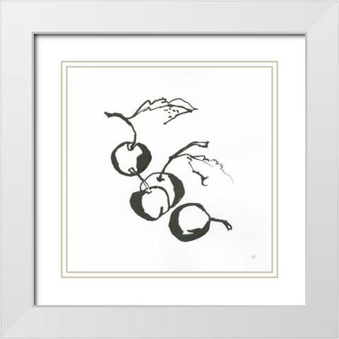 Cherries BW White Modern Wood Framed Art Print with Double Matting by Paschke, Chris