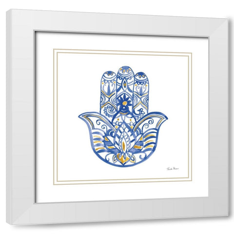 Hamsa I White Modern Wood Framed Art Print with Double Matting by Zaman, Farida