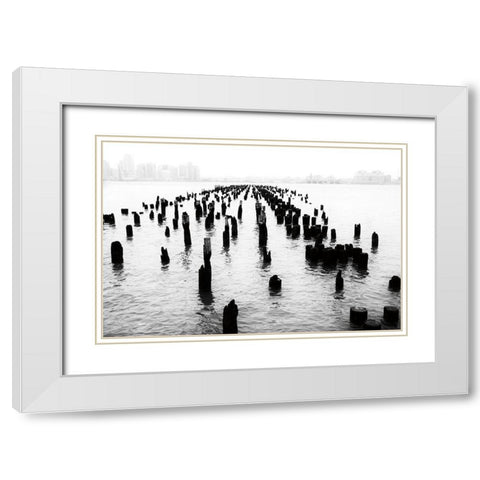Memory Piers White Modern Wood Framed Art Print with Double Matting by Aledanda