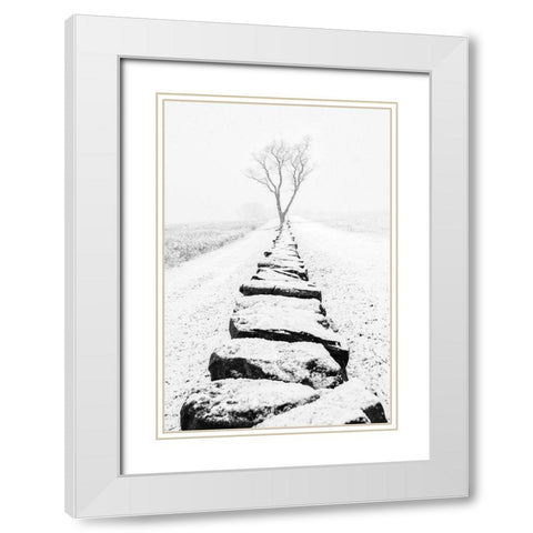 Snowy Stone Wall White Modern Wood Framed Art Print with Double Matting by Aledanda