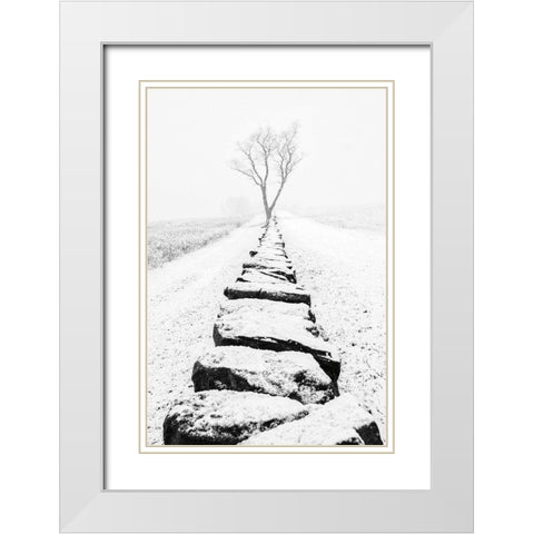 Snowy Stone Wall White Modern Wood Framed Art Print with Double Matting by Aledanda