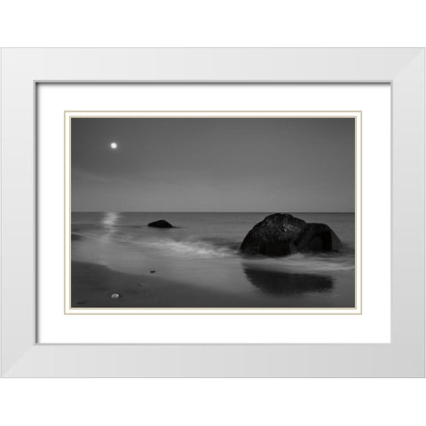 Summer Moon White Modern Wood Framed Art Print with Double Matting by Aledanda