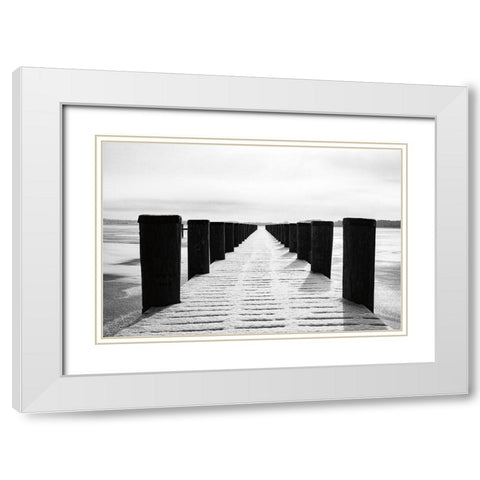 Winter Dock White Modern Wood Framed Art Print with Double Matting by Aledanda