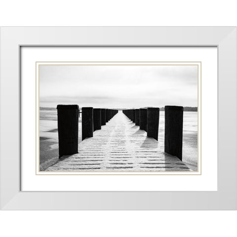 Winter Dock White Modern Wood Framed Art Print with Double Matting by Aledanda