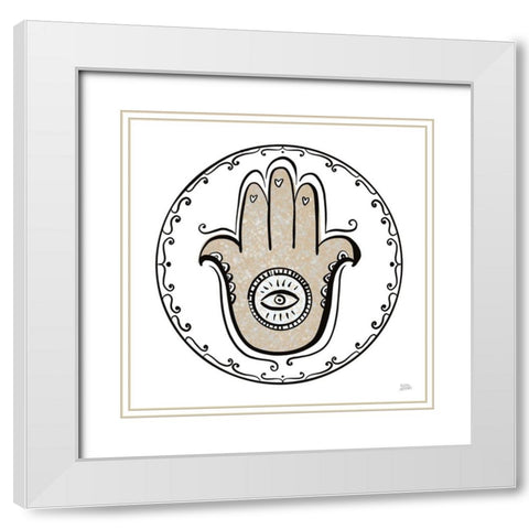 Graphic Hamsa White Modern Wood Framed Art Print with Double Matting by Averinos, Melissa
