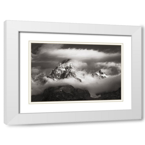Grand Teton Clouds White Modern Wood Framed Art Print with Double Matting by Majchrowicz, Alan