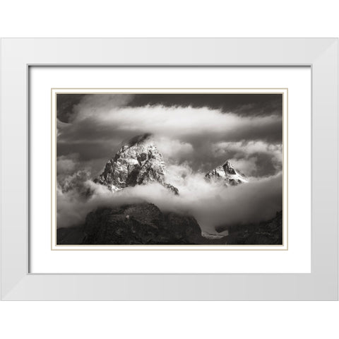 Grand Teton Clouds White Modern Wood Framed Art Print with Double Matting by Majchrowicz, Alan