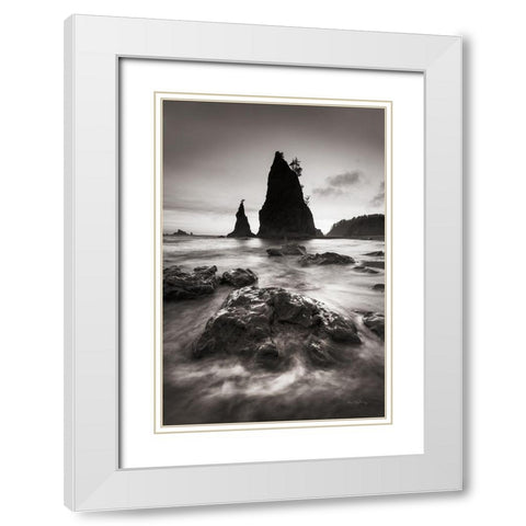 Split Rock Rialto Beach White Modern Wood Framed Art Print with Double Matting by Majchrowicz, Alan