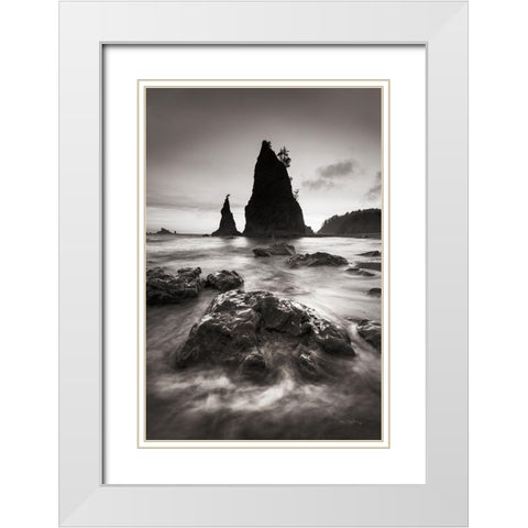 Split Rock Rialto Beach White Modern Wood Framed Art Print with Double Matting by Majchrowicz, Alan