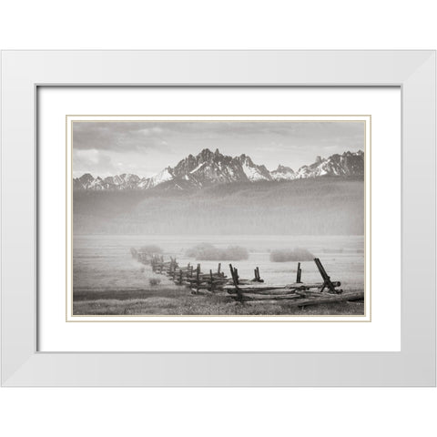 Stanley Basin Fence and Fog White Modern Wood Framed Art Print with Double Matting by Majchrowicz, Alan