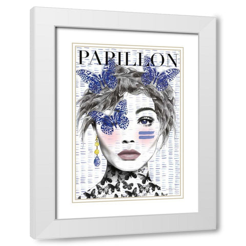 Papillon White Modern Wood Framed Art Print with Double Matting by Charro, Mercedes Lopez