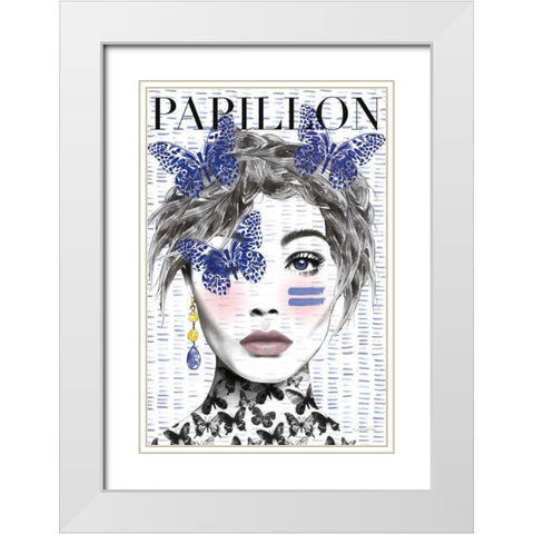 Papillon White Modern Wood Framed Art Print with Double Matting by Charro, Mercedes Lopez