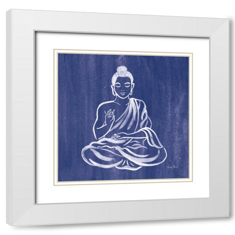 Buddha White Modern Wood Framed Art Print with Double Matting by Zaman, Farida