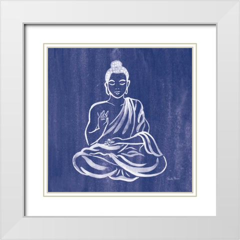 Buddha White Modern Wood Framed Art Print with Double Matting by Zaman, Farida