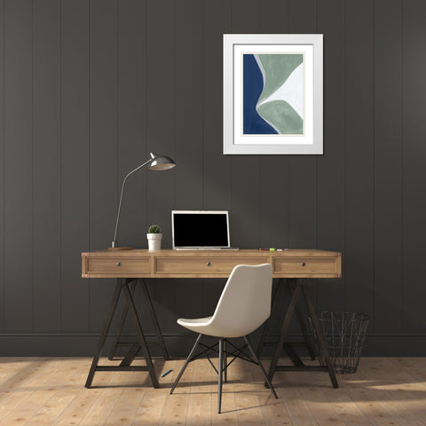 Blue Green Abstract III White Modern Wood Framed Art Print with Double Matting by Nai, Danhui