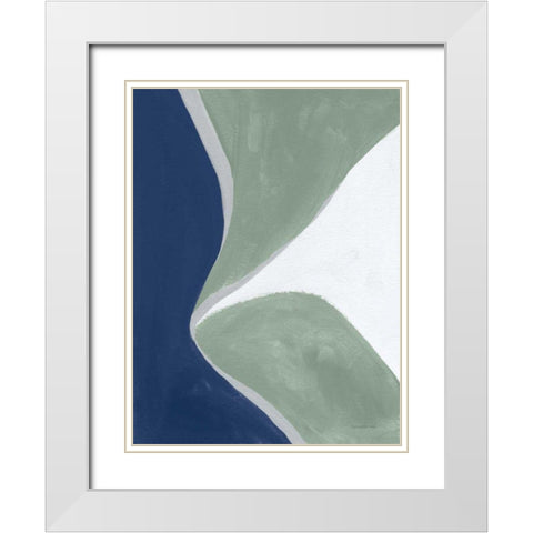Blue Green Abstract III White Modern Wood Framed Art Print with Double Matting by Nai, Danhui
