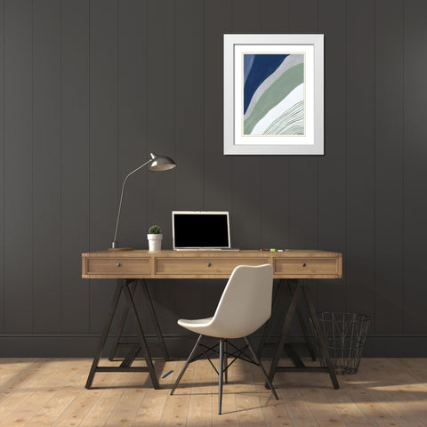 Blue Green Abstract IV White Modern Wood Framed Art Print with Double Matting by Nai, Danhui