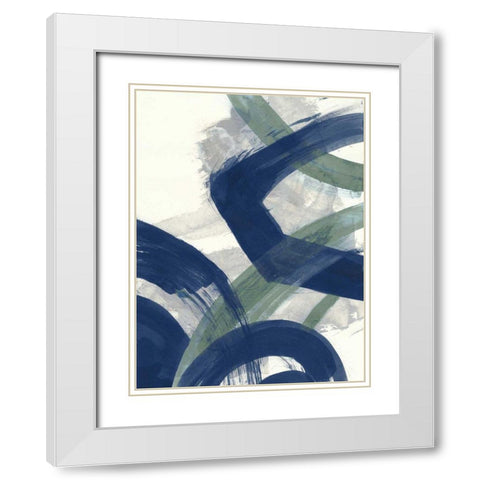 Navy Brushy Abstract I White Modern Wood Framed Art Print with Double Matting by Nai, Danhui