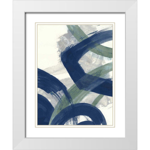 Navy Brushy Abstract I White Modern Wood Framed Art Print with Double Matting by Nai, Danhui