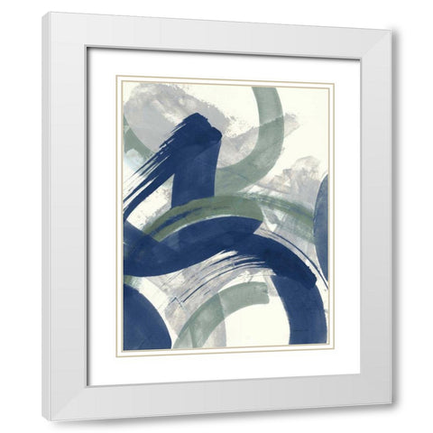 Navy Brushy Abstract II White Modern Wood Framed Art Print with Double Matting by Nai, Danhui