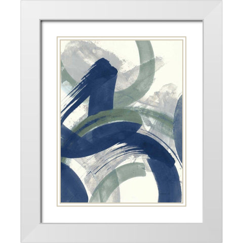 Navy Brushy Abstract II White Modern Wood Framed Art Print with Double Matting by Nai, Danhui