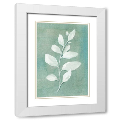 Sage Leaves I White Modern Wood Framed Art Print with Double Matting by Nai, Danhui